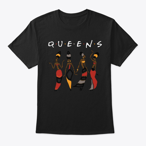 Queens African American Black Women Black T-Shirt Front