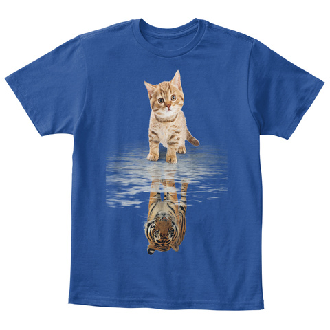 Cat And Tiger! Kids T Shirts! Deep Royal  T-Shirt Front