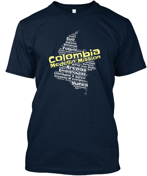 Sud Futbol Colombia Medelin Mission Arepas Empanadas Yucca New Navy T-Shirt Front
