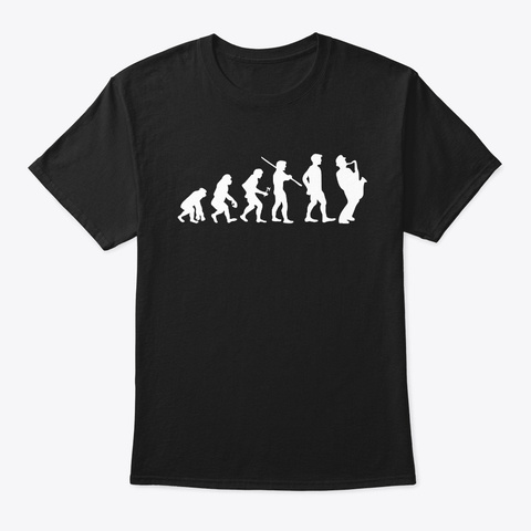 Human Evolution Saxophone Player Black T-Shirt Front