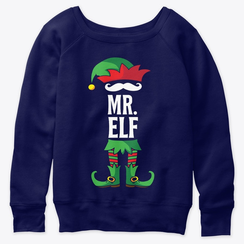 Mr. Elf Costume Family Christmas Navy  T-Shirt Front
