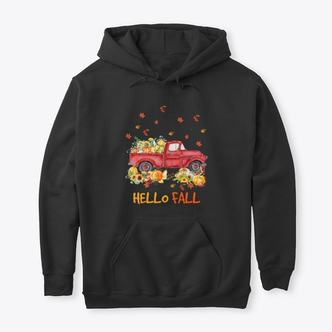 Hello Fall Truck Tee Thanksgiving Day  Black T-Shirt Front