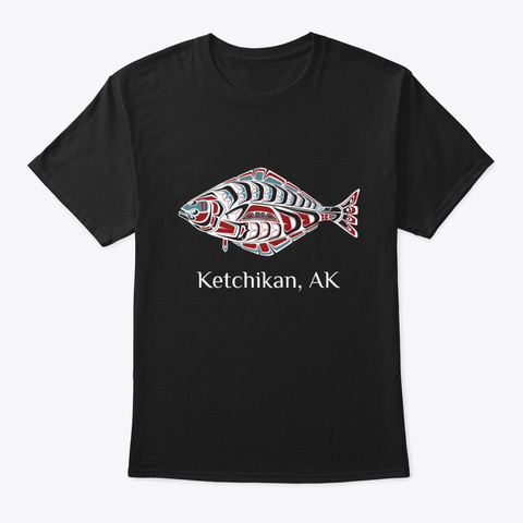 Ketchikan, Ak Halibut Native American Black T-Shirt Front