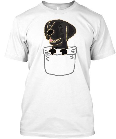 Funny Black Labrador Retriever Dog In A Pocket White T-Shirt Front