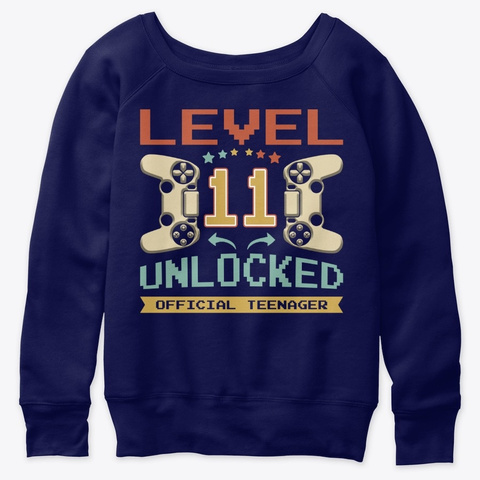 Level 11 Unlocked Official Teenager Navy  T-Shirt Front
