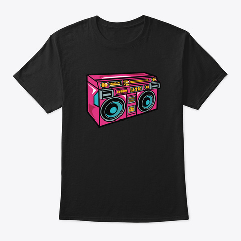 Cool Retro Boombox Radio Black T-Shirt Front
