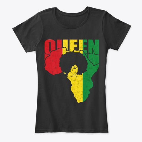 Distressed African Map With Afro Queen Black T-Shirt Front