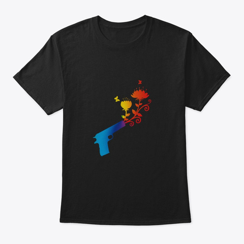 Gun Flowers Peace & Love Black T-Shirt Front
