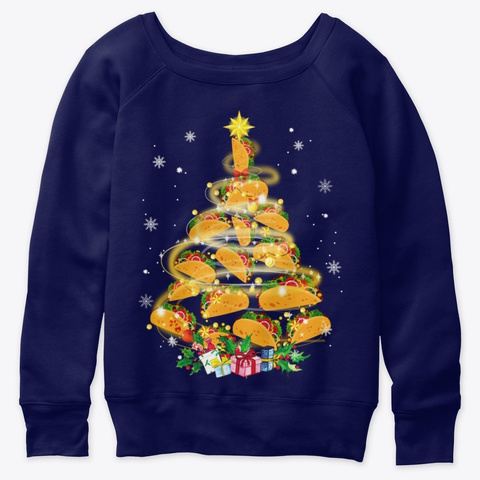 Tacos Christmas Tree Christmas Mexican Navy  Kaos Front