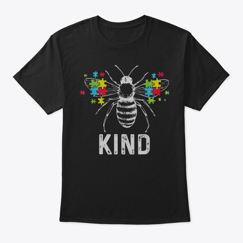 Autism Awareness Bee Kind Puzzle Pieces  Black Camiseta Front