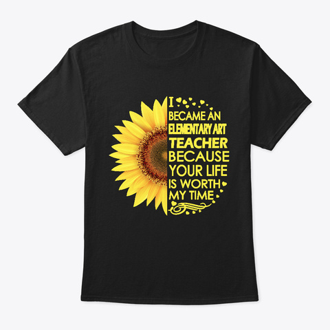 Elementary Art Teacher Sunflower Black Camiseta Front