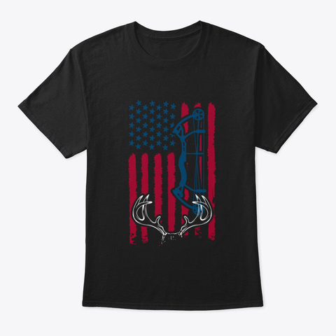 Bow Hunting Deer  American Flag Black áo T-Shirt Front