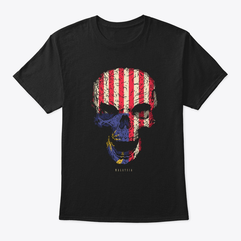 Skull Malaysia Flag Skeleton Black T-Shirt Front