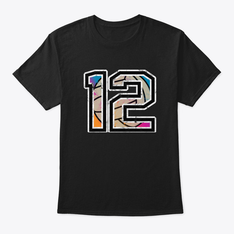 Volleyball 12 Birthday Number Black T-Shirt Front
