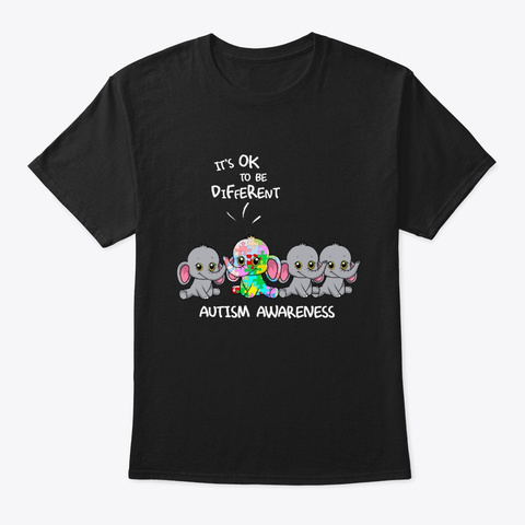 Autism Awareness Elephant Gift Black T-Shirt Front