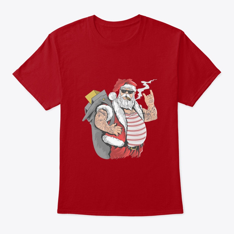 Smoking Santa Deep Red T-Shirt Front