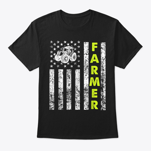 Usa Flag With Tractor Patriotic Farmer Black T-Shirt Front