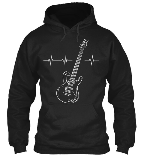 Electric Guitar Heartbeat Black T-Shirt Front