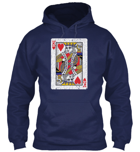 King Of Hearts Playing Card Navy T-Shirt Front
