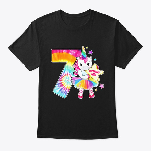 7th Birthday Unicorn Shirt Gift For Black T-Shirt Front