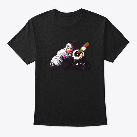 Banksy Dj Monkey Thinker Black T-Shirt Front
