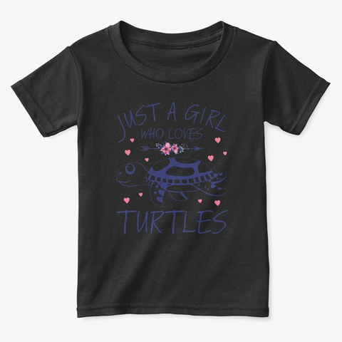 Cute Floral Sea Turtle Girls Women Love  Black T-Shirt Front