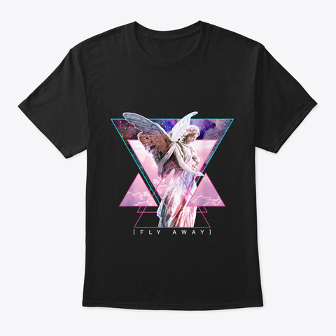 Vaporwave Angel Statue & Wings   Fly Awa Black T-Shirt Front