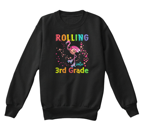 Rolling Into 3rd Grade Flamingo Cute Kid Black T-Shirt Front