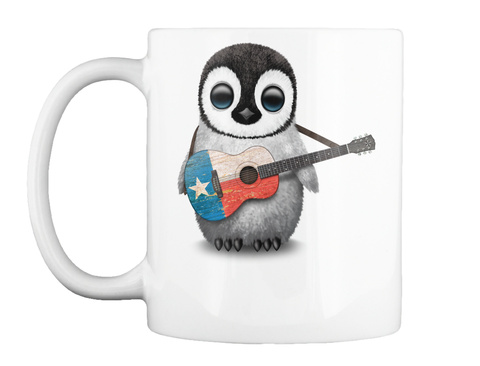 Mug   Baby Penguin Playing Texas Flag Guitar White T-Shirt Front