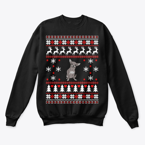 Chihuahua Ugly Christmas Sweater Black T-Shirt Front