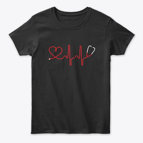Nurse Heartbeat Gift For Nurse, Black T-Shirt Front