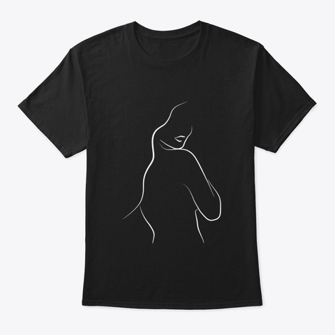 ✅Nude Female Line Art   Leia's Lips😍 Black T-Shirt Front
