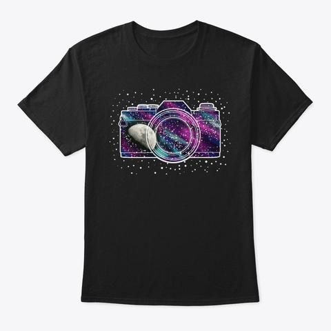 Camera Galaxy Background Travel Moon Black T-Shirt Front