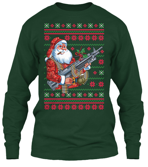 Santa With Gun Christmas Tee Shirt