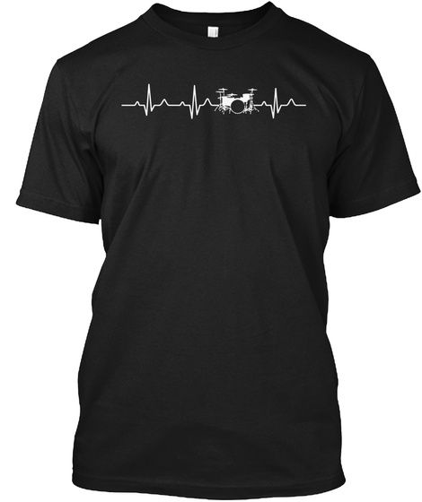 Drum Player Heartbeat Black T-Shirt Front