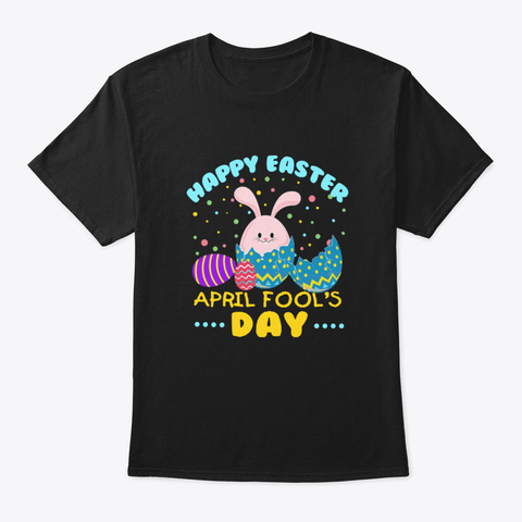 Happy Easter Day Cute Bunny Egg Black T-Shirt Front
