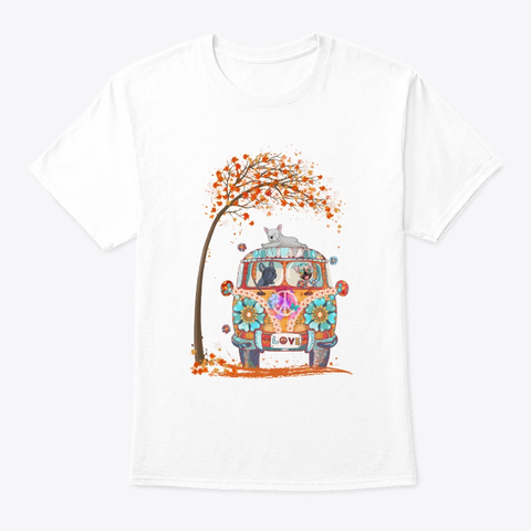 Frenchie On Hippie Bus In The Autumn Tee White T-Shirt Front