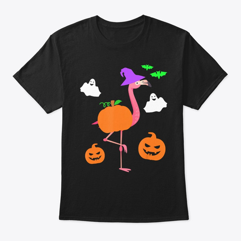 Flamingo Halloween Funny Pumpkin Black T-Shirt Front