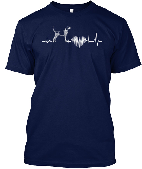 Bluetick Coonhound  Heartbeat Navy T-Shirt Front