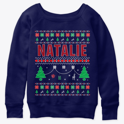 Xmas Themed Personalized For Natalie Navy  T-Shirt Front