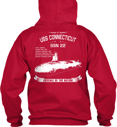 Uss Connecticut Ssn 22 Arsenal Of The Nation Red T-Shirt Back