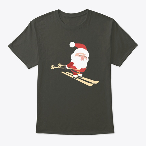 Santa Claus In Red Hat Using Skis To Smoke Gray T-Shirt Front