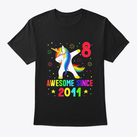 8 Years Old 8th Birthday Unicorn Dabbing Black T-Shirt Front