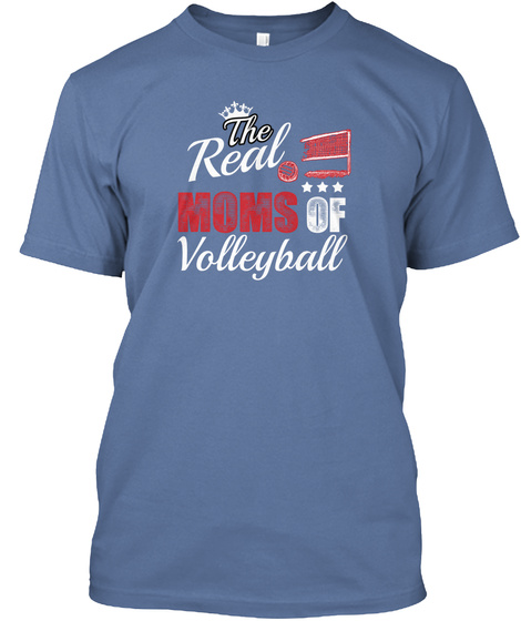 The Red Moms Of Volleyball Denim Blue T-Shirt Front