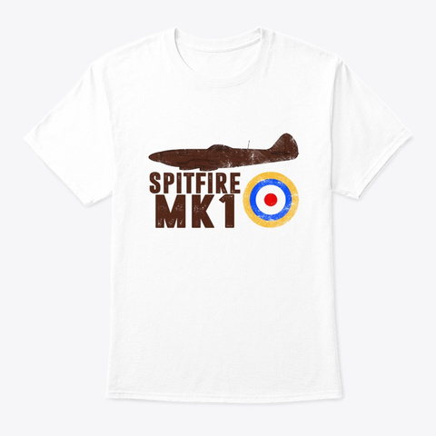 Vintage Spitfire Uk Mk.1 | Raf British White T-Shirt Front