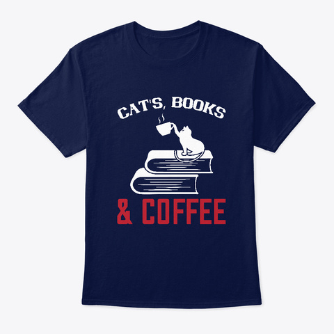 Cats, Books, & Coffee Tee Navy T-Shirt Front