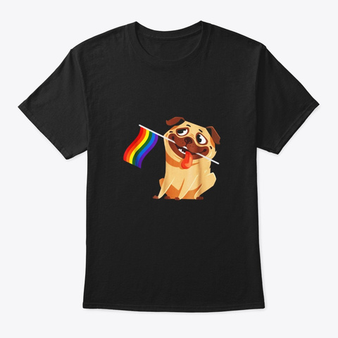 Funny Gay Lesbian Pride Pug Lgbt Flag T Black T-Shirt Front