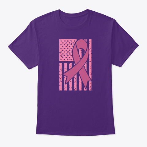 Breast Cancer  Awareness Flag Ribbon Purple T-Shirt Front