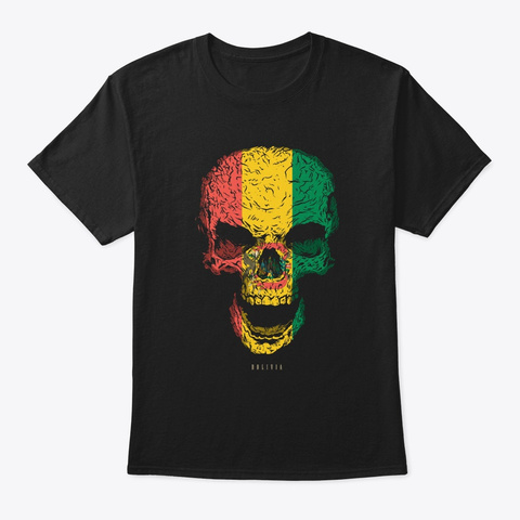 Skull Bolivia Flag Skeleton Black T-Shirt Front