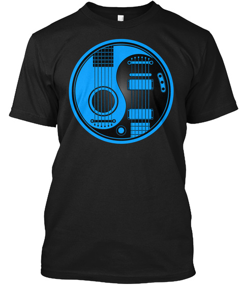 Blue And Black Acoustic Electric Guitars Yin Yang Black T-Shirt Front